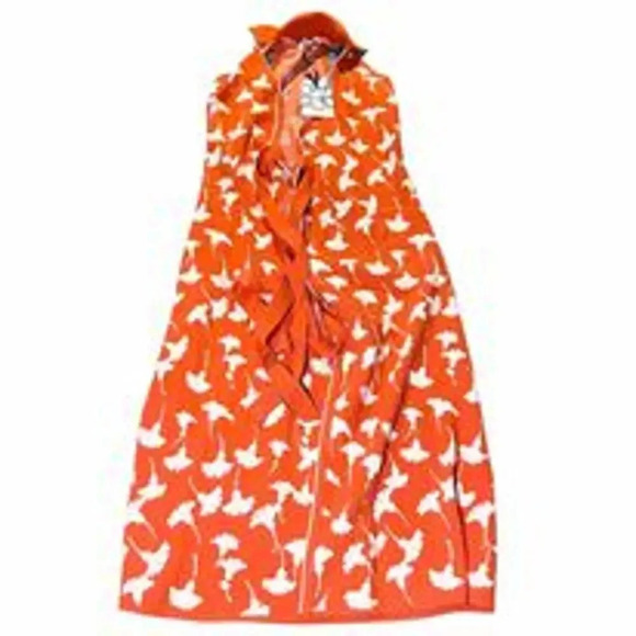 Diane Von Furstenberg XXS Set Pink Modern‎ Geo Jumpsuit & Orange Grinkgo Wrap - Picture 6 of 9